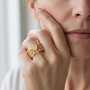 D'Joy Simulated Diamond Heart Ring in 14K Yellow Gold Over Sterling Silver (Size 10.0)