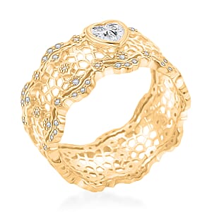 D'Joy Simulated Diamond Heart Ring in 14K Yellow Gold Over Sterling Silver (Size 6.0)