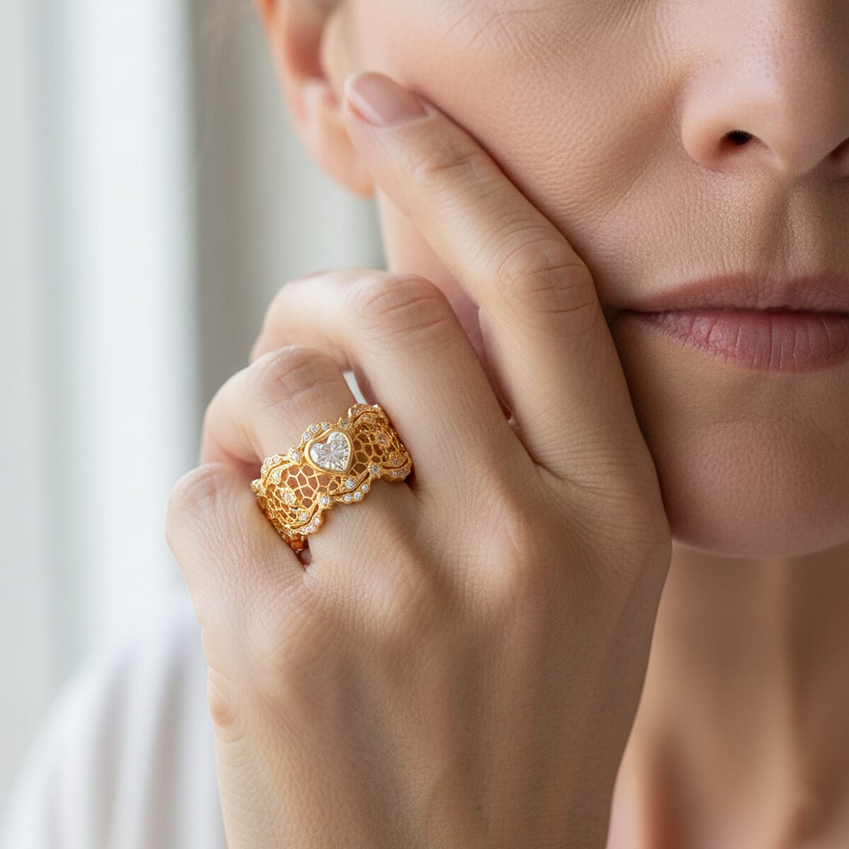 D'Joy Simulated Diamond Heart Ring in 14K Yellow Gold Over Sterling Silver (Size 7.0) image number 2