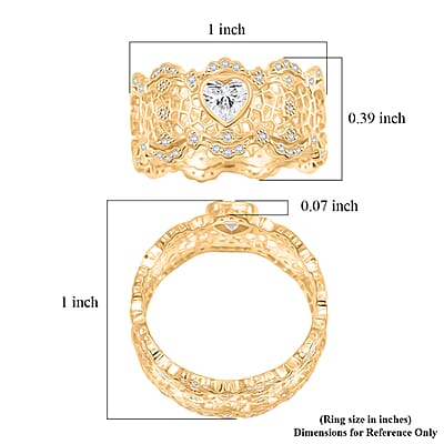 D'Joy Simulated Diamond Heart Ring in 14K Yellow Gold Over Sterling Silver (Size 7.0)