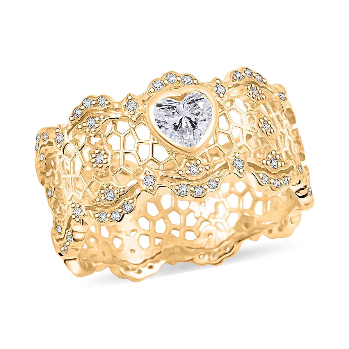 D'Joy Simulated Diamond Heart Ring in 14K Yellow Gold Over Sterling Silver (Size 8.0)