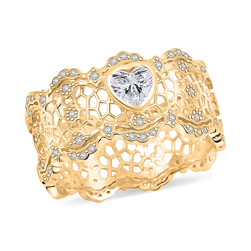 D'Joy Simulated Diamond Heart Ring in 14K Yellow Gold Over Sterling Silver (Size 8.0)