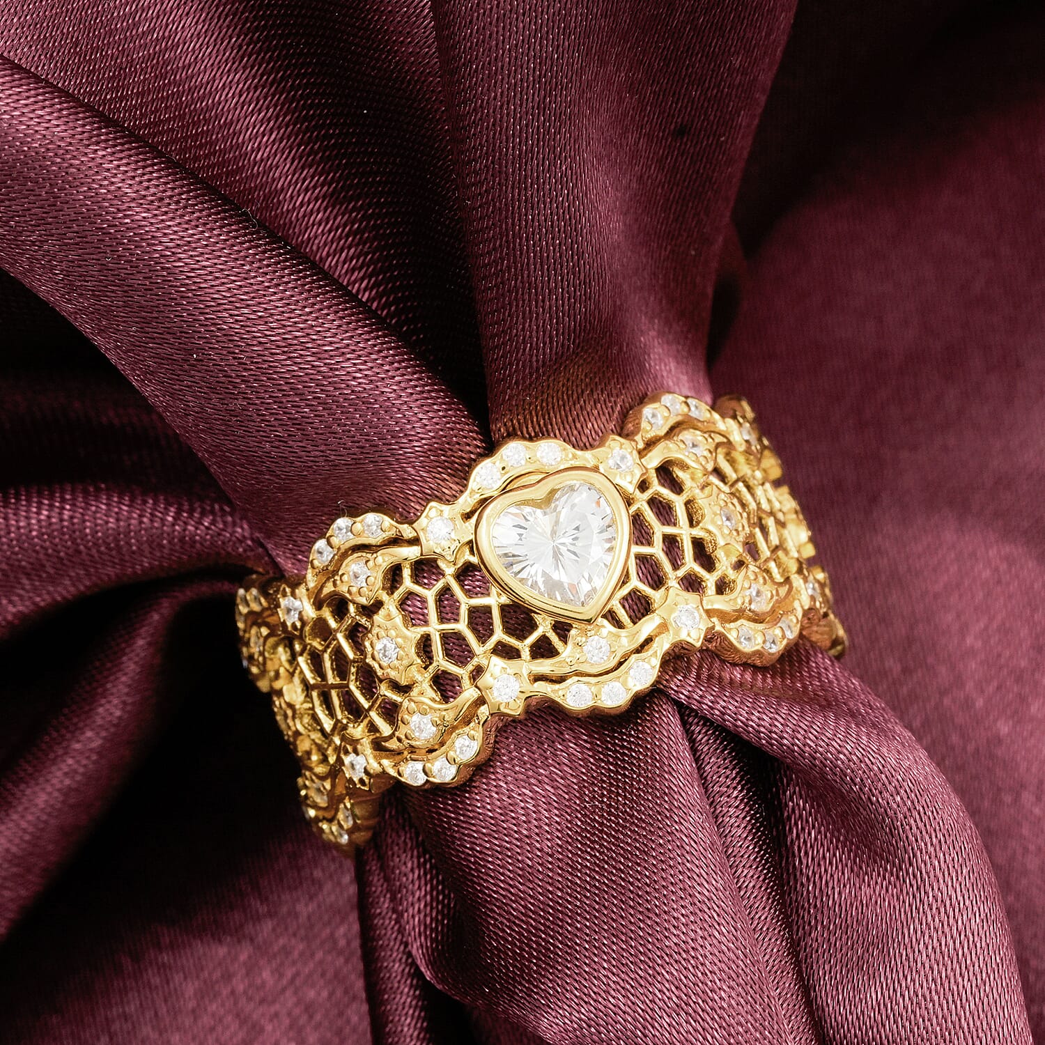 D'Joy Simulated Diamond Heart Ring in 14K Yellow Gold Over Sterling Silver (Size 8.0)