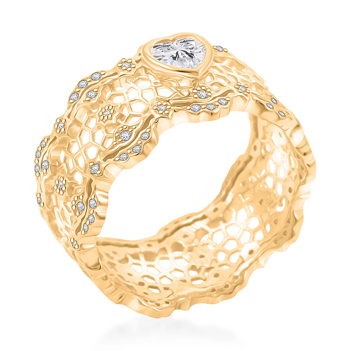D'Joy Simulated Diamond Heart Ring in 14K Yellow Gold Over Sterling Silver (Size 8.0)