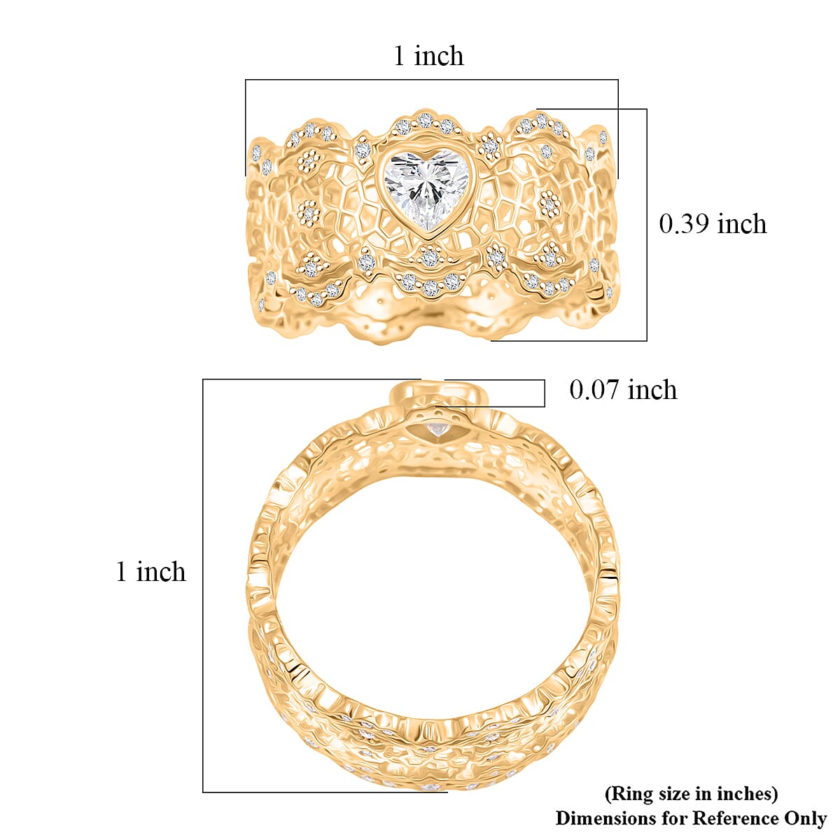 D'Joy Simulated Diamond Heart Ring in 14K Yellow Gold Over Sterling Silver (Size 8.0)