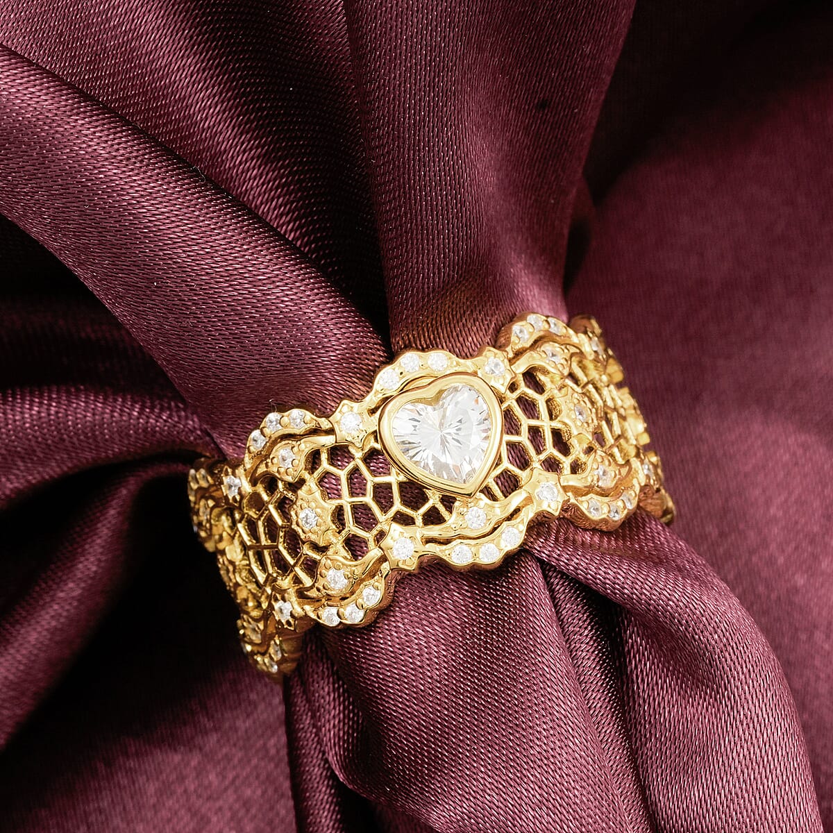 D'Joy Simulated Diamond Heart Ring in 14K Yellow Gold Over Sterling Silver (Size 9.0) image number 1