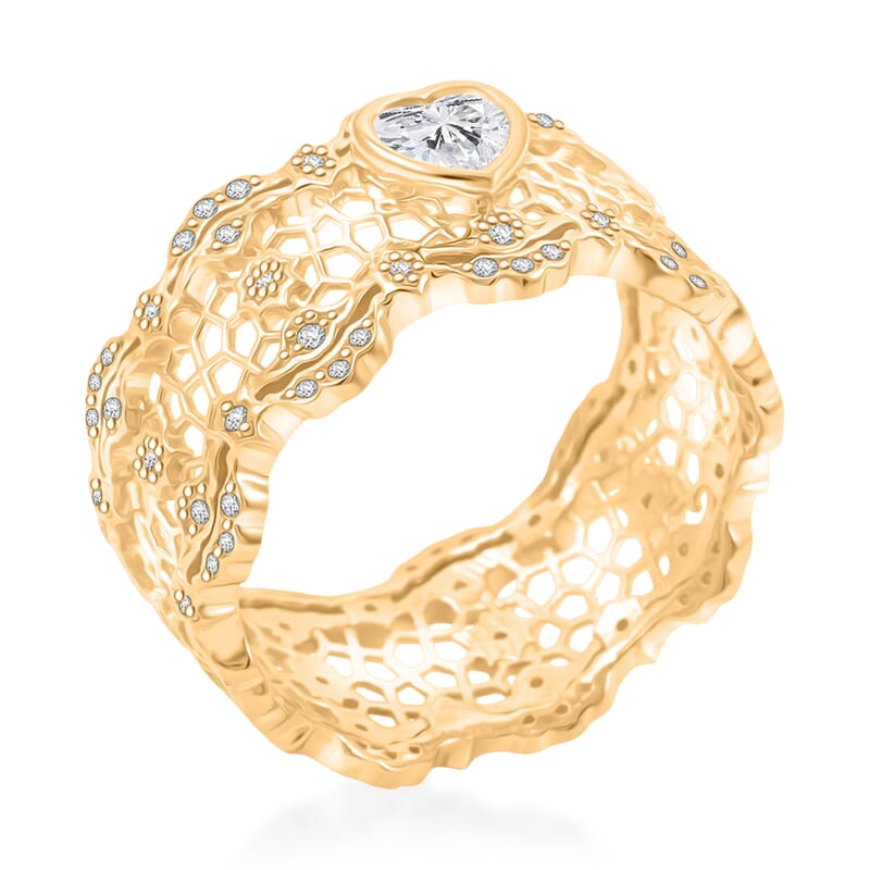 D'Joy Simulated Diamond Heart Ring in 14K Yellow Gold Over Sterling Silver (Size 9.0)