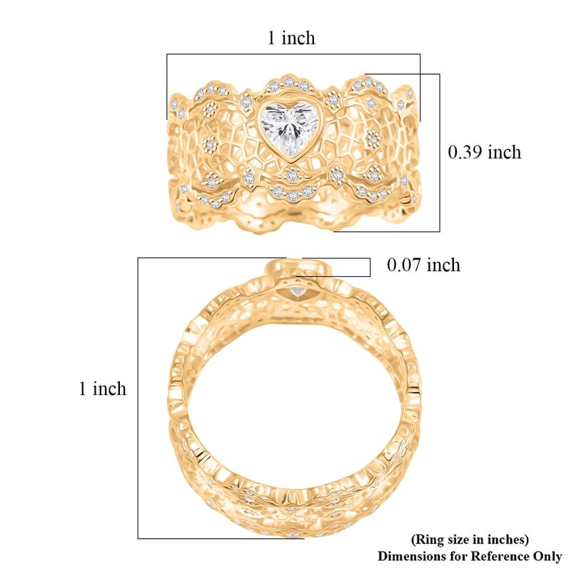 D'Joy Simulated Diamond Heart Ring in 14K Yellow Gold Over Sterling Silver (Size 9.0)