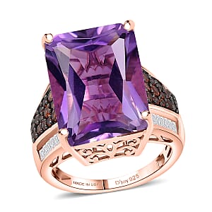 Doorbuster D'Joy Premium Rose De France Amethyst and Multi Gemstone 15.00 ctw Crowned Aura Ring in 18K Vermeil Rose Gold Over Sterling Silver (Size 10.0)