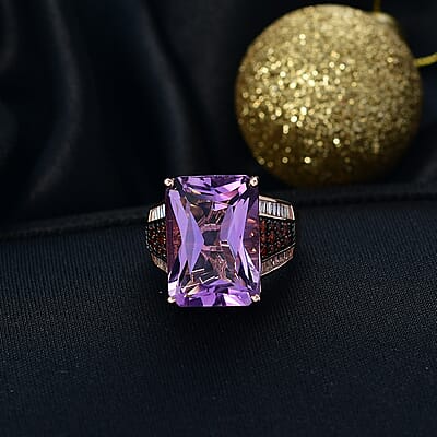 D'Joy Premium Rose De France Amethyst and Multi Gemstone 15.00 ctw Crowned Aura Ring in 18K Vermeil Rose Gold Over Sterling Silver (Size 6.0)
