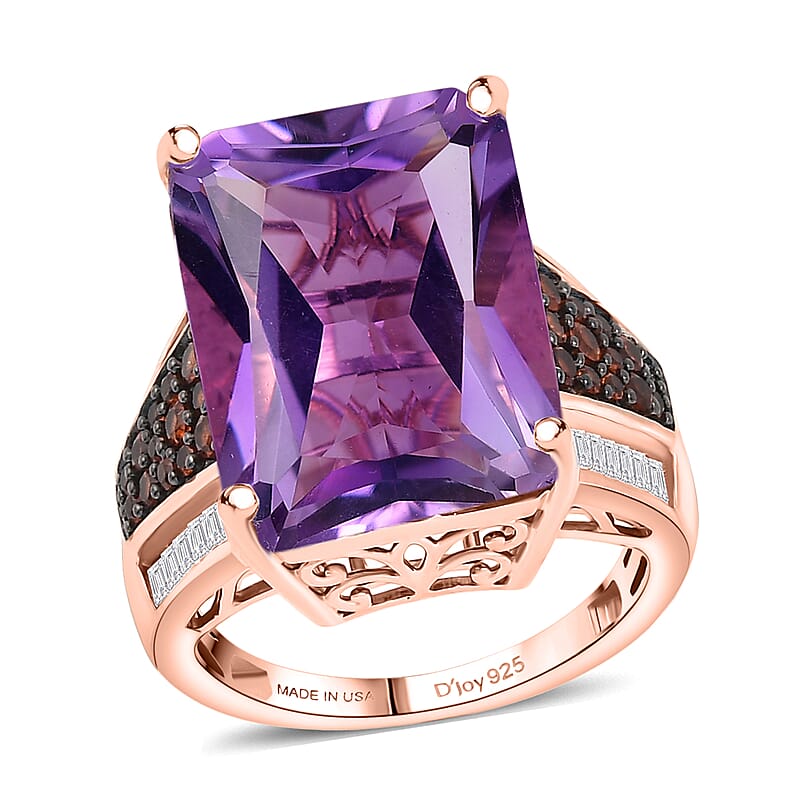 D'Joy Premium Rose De France Amethyst and Multi Gemstone 15.00 ctw Crowned Aura Ring in 18K Vermeil Rose Gold Over Sterling Silver (Size 7.0)