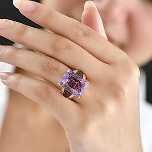  D'Joy Premium Rose De France Amethyst and Multi Gemstone 15.00 ctw Crowned Aura Ring in 18K Vermeil Rose Gold Over Sterling Silver (Size 7.0)