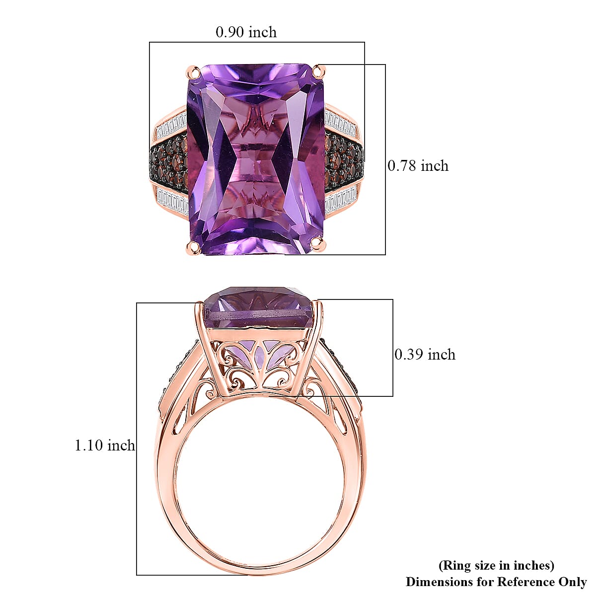 Doorbuster D'Joy Premium Rose De France Amethyst and Multi Gemstone 15.00 ctw Crowned Aura Ring in 18K Vermeil Rose Gold Over Sterling Silver (Size 7.0) image number 5