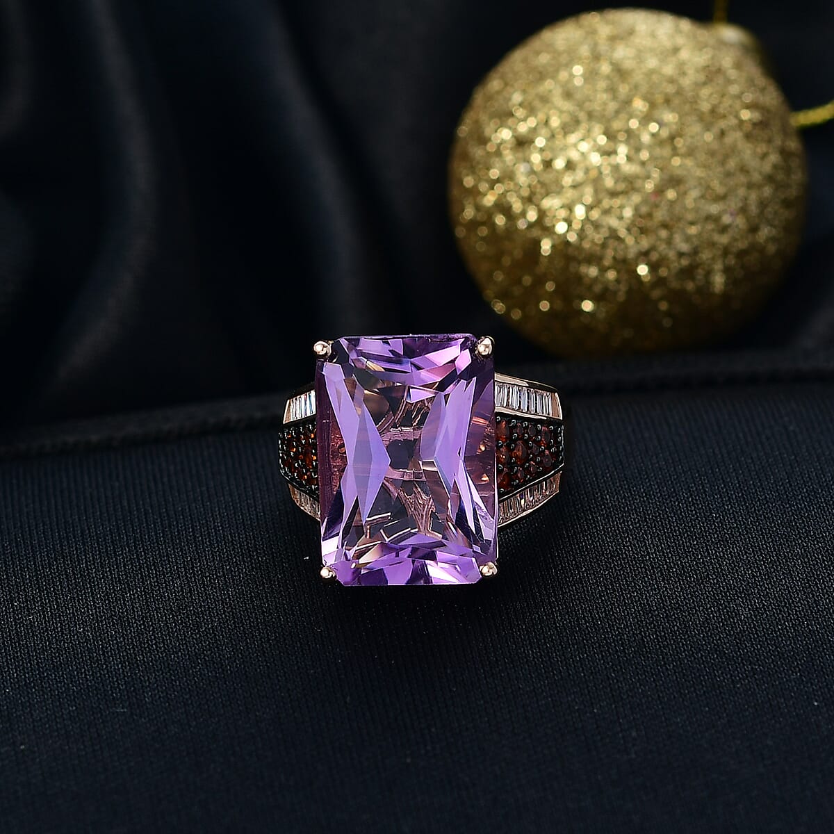  D'Joy Premium Rose De France Amethyst and Multi Gemstone 15.00 ctw Crowned Aura Ring in 18K Vermeil Rose Gold Over Sterling Silver (Size 8.0) image number 1