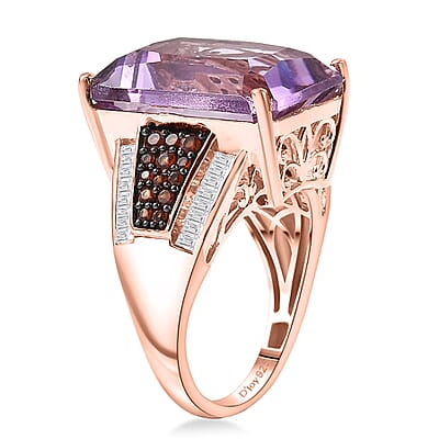 D'Joy Premium Rose De France Amethyst and Multi Gemstone 15.00 ctw Crowned Aura Ring in 18K Vermeil Rose Gold Over Sterling Silver (Size 9.0)