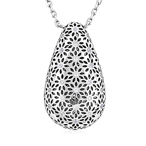 D'Joy Simulated Diamond Teardrop Necklace in Rhodium Over Sterling Silver (18 Inches)