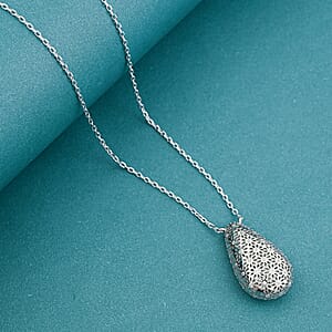 D'Joy Simulated Diamond Teardrop Necklace in Rhodium Over Sterling Silver (18 Inches)
