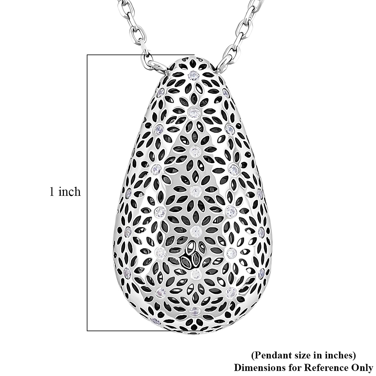 D'Joy Simulated Diamond Teardrop Necklace in Rhodium Over Sterling Silver (18 Inches) image number 4