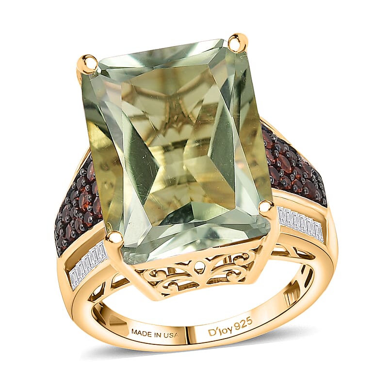 D'Joy Montezuma Prasiolite, Multi Gemstone Ring in 18K Vermeil YG Over Sterling Silver 15.65 ctw (Size 10.0)