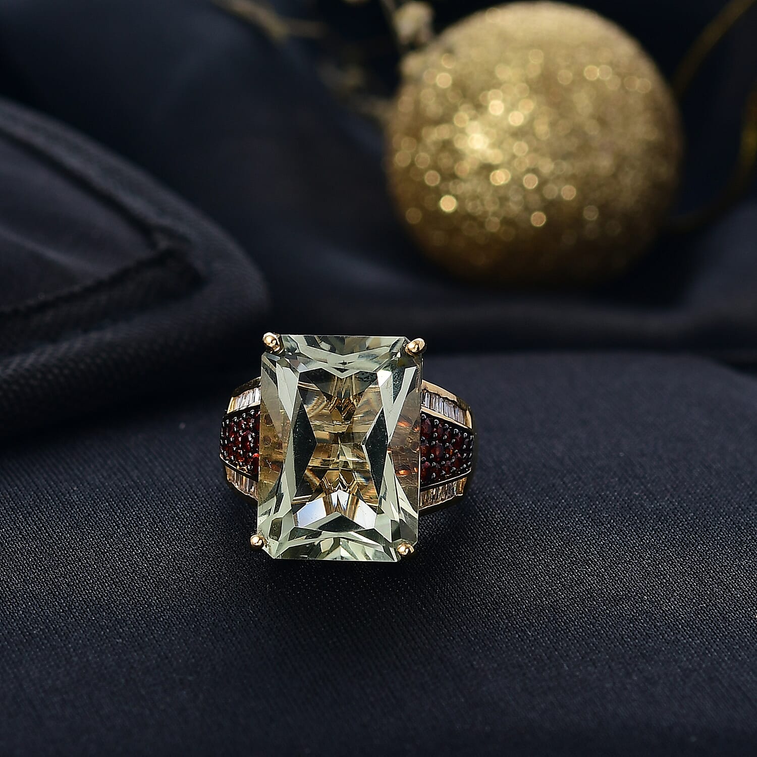 D'Joy Montezuma Prasiolite, Multi Gemstone Ring in 18K Vermeil YG Over Sterling Silver 15.65 ctw (Size 10.0)