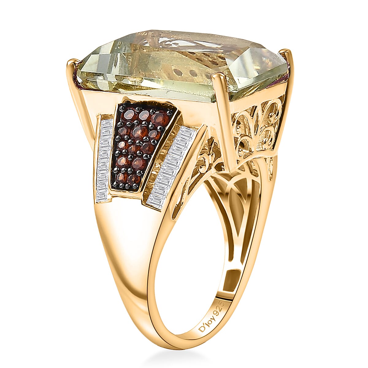 Doorbuster D'Joy Premium Montezuma Prasiolite and Multi Gemstone 18.60 ctw Crowned Aura Ring in 18K Vermeil Yellow Gold Over Sterling Silver (Size 10.0) image number 3
