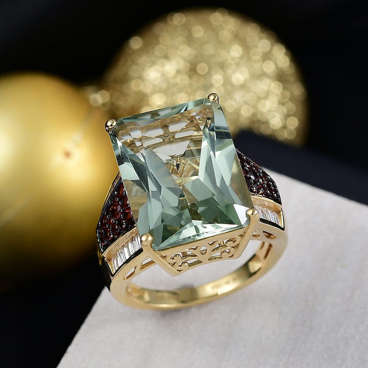 Doorbuster D'Joy Premium Montezuma Prasiolite and Multi Gemstone 18.60 ctw Crowned Aura Ring in 18K Vermeil Yellow Gold Over Sterling Silver (Size 7.0) image number 1