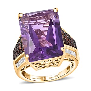 Doorbuster D'Joy Premium African Amethyst and Multi Gemstone 16.80 ctw Crowned Aura Ring in 18K Vermeil Yellow Gold Over Sterling Silver (Size 10.0)