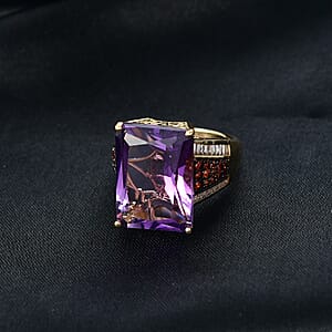 D'Joy African Amethyst, Multi Gemstone Ring in 18K Vermeil YG Over Sterling Silver 16.80 ctw (Size 8.0)
