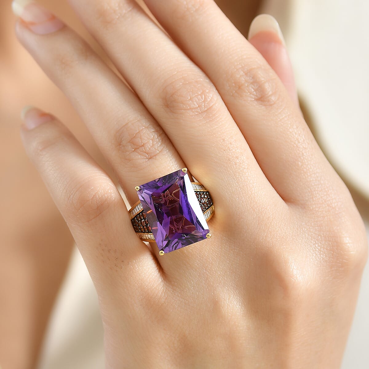 D'Joy African Amethyst, Multi Gemstone Ring in 18K Vermeil YG Over Sterling Silver 16.80 ctw (Size 9.0) image number 2