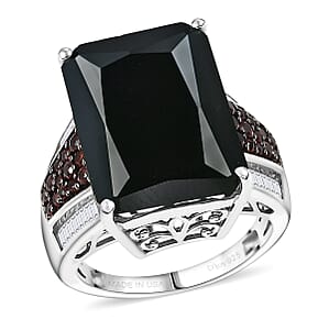  D'Joy Premium Thai Black Spinel and Multi Gemstone 20.25 ctw Crowned Aura Ring in Rhodium Over Sterling Silver (Size 6.0)