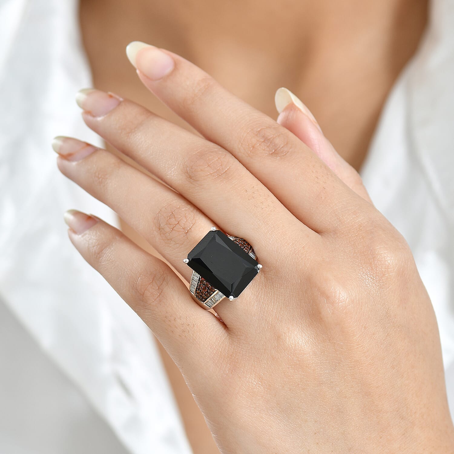 D'Joy Premium Thai Black Spinel and Multi Gemstone 20.25 ctw Crowned Aura Ring in Rhodium Over Sterling Silver (Size 6.0)