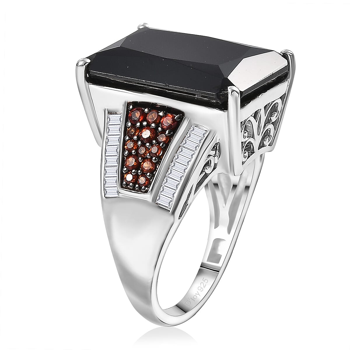  D'Joy Premium Thai Black Spinel and Multi Gemstone 20.25 ctw Crowned Aura Ring in Rhodium Over Sterling Silver (Size 6.0) image number 3