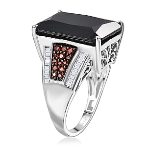  D'Joy Premium Thai Black Spinel and Multi Gemstone 20.25 ctw Crowned Aura Ring in Rhodium Over Sterling Silver (Size 6.0)