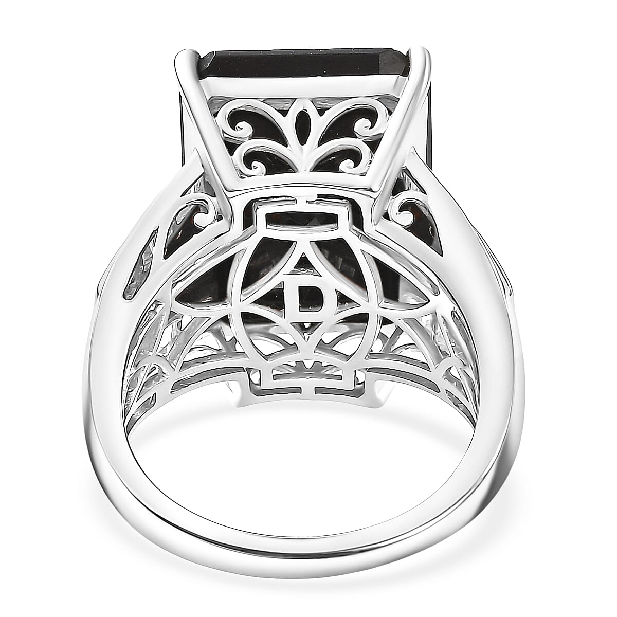 D'Joy Premium Thai Black Spinel and Multi Gemstone 20.25 ctw Crowned Aura Ring in Rhodium Over Sterling Silver (Size 6.0)