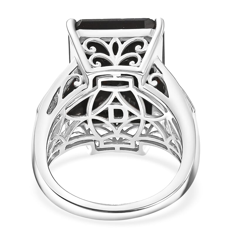 D'Joy Premium Thai Black Spinel and Multi Gemstone 20.25 ctw Crowned Aura Ring in Rhodium Over Sterling Silver (Size 6.0)