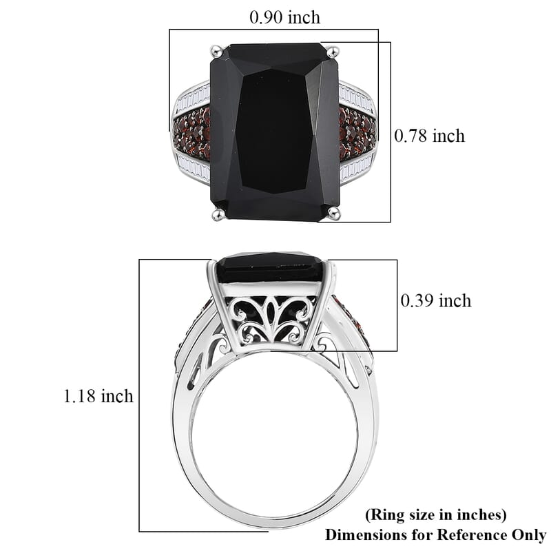 D'Joy Premium Thai Black Spinel and Multi Gemstone 20.25 ctw Crowned Aura Ring in Rhodium Over Sterling Silver (Size 6.0)