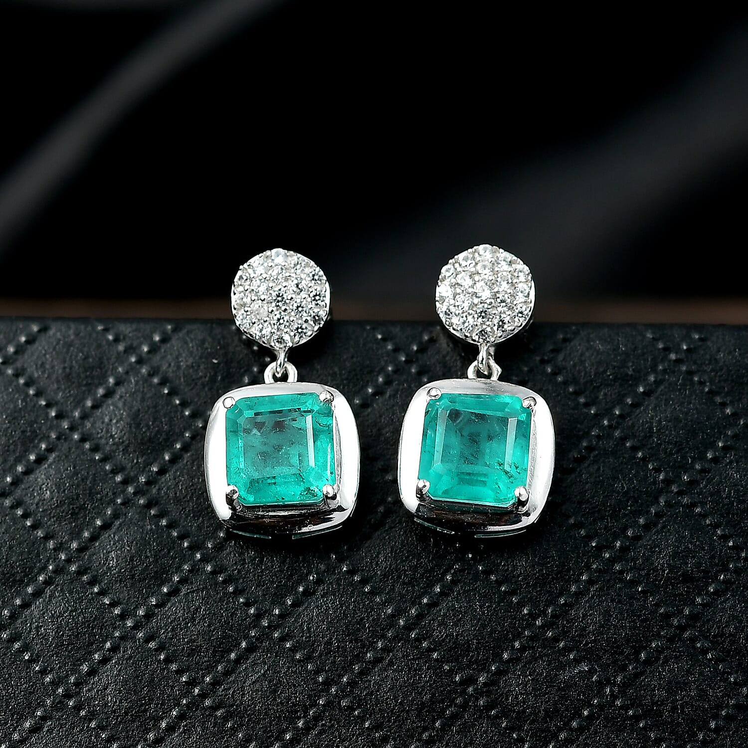 D'Joy Emeraldine Quartz (Triplet) and White Zircon 4.50 ctw Earrings in Platinum Over Sterling Silver