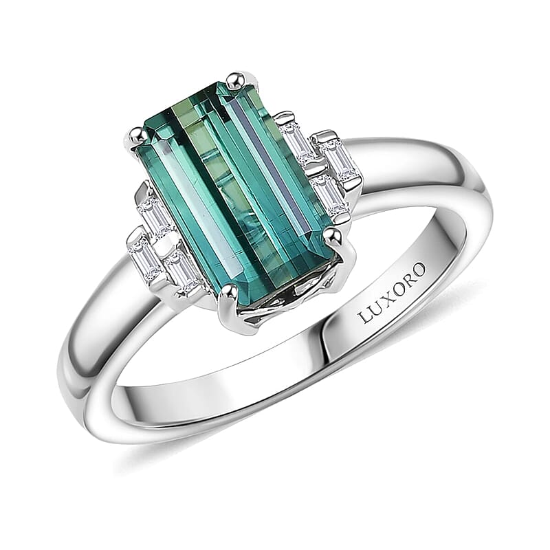 Luxoro AAA Mint Tourmaline and Diamond I2 2.20 ctw Ring in 14K White Gold (Size 12.0) 4.00 Grams