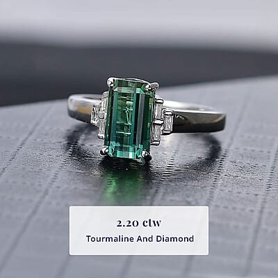 Luxoro AAA Mint Tourmaline and Diamond I2 2.20 ctw Ring in 14K White Gold (Size 12.0) 4.00 Grams
