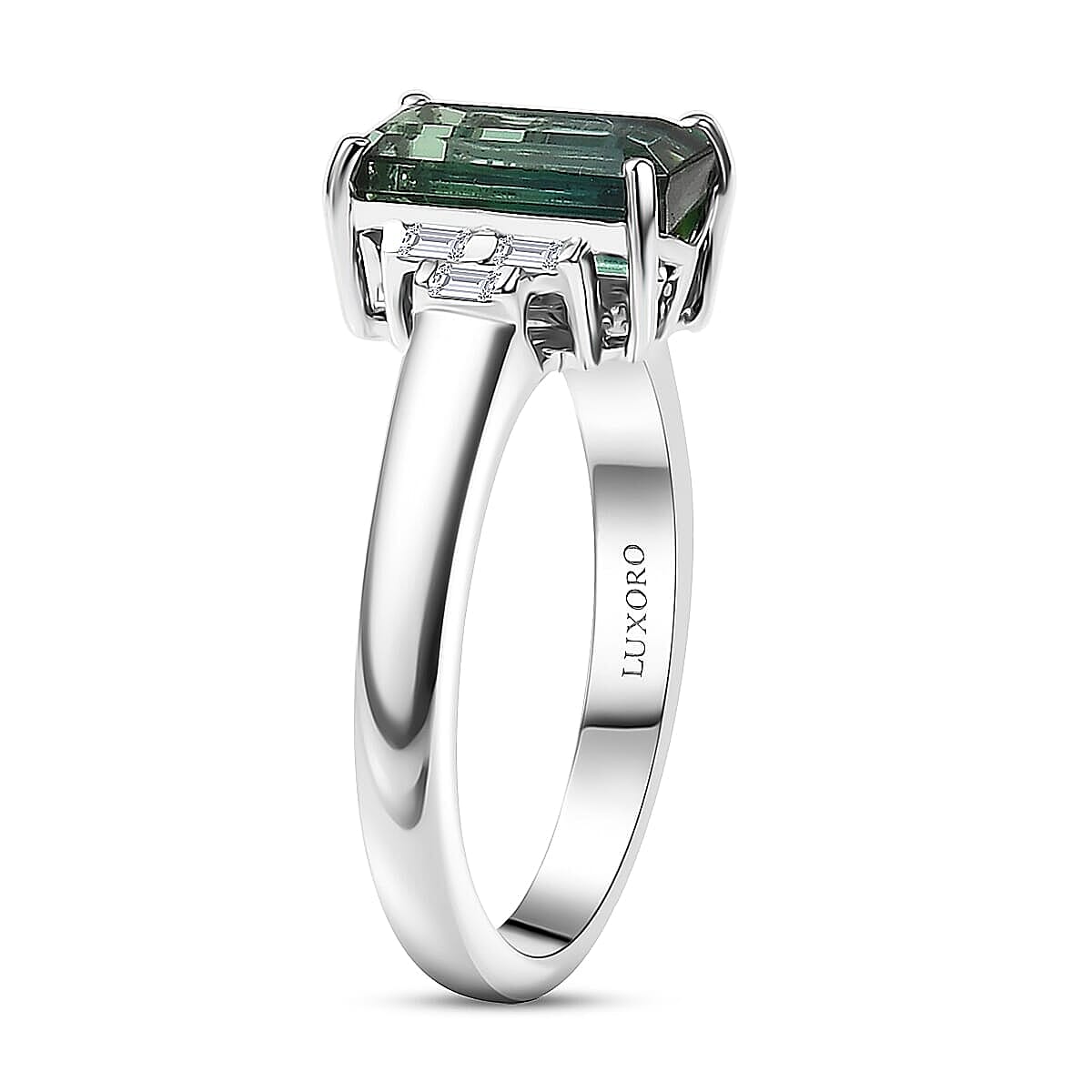 Luxoro AAA Mint Tourmaline and Diamond I2 2.20 ctw Ring in 14K White Gold (Size 6.5) 4.00 Grams image number 3