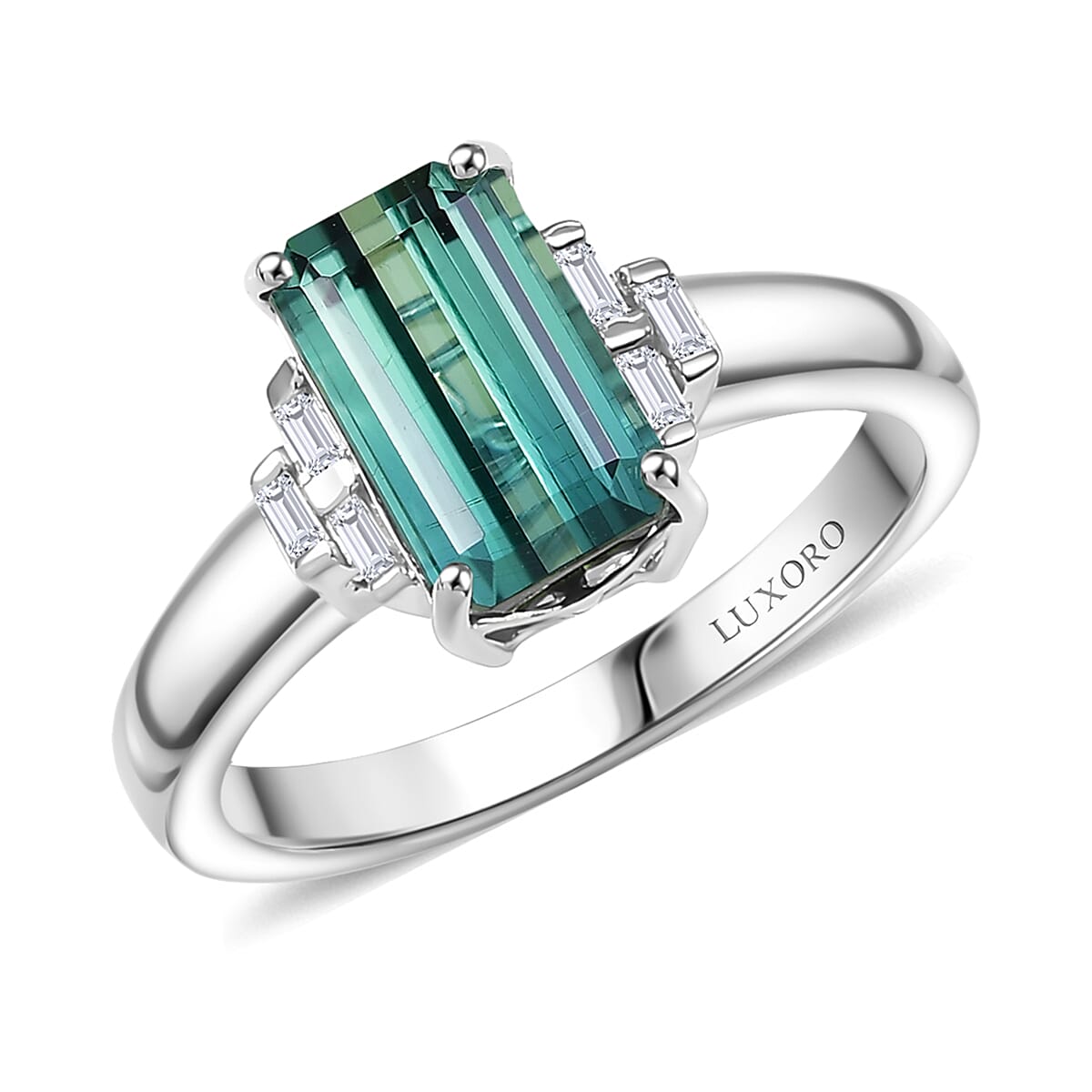 Luxoro AAA Mint Tourmaline and Diamond I2 2.20 ctw Ring in 14K White Gold (Size 7.0) 4.00 Grams image number 0