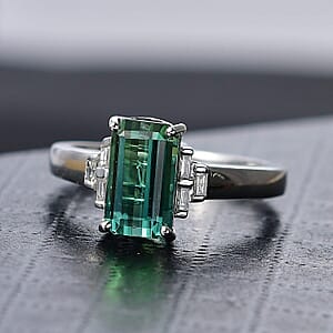 Luxoro AAA Arquiana Mint Tourmaline and Diamond I2 2.20 ctw Ring in 14K White Gold (Size 7.0) 4.00 Grams