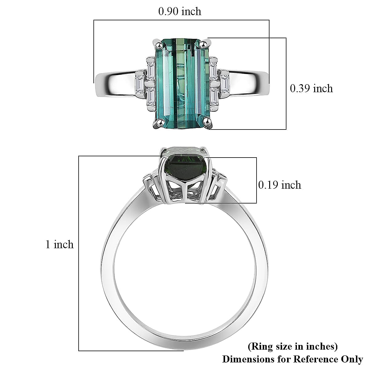 Luxoro AAA Mint Tourmaline and Diamond I2 2.20 ctw Ring in 14K White Gold (Size 7.5) 4.00 Grams image number 5