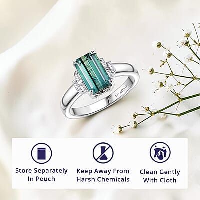 Luxoro AAA Arquiana Mint Tourmaline and Diamond I2 2.20 ctw Ring in 14K White Gold (Size 8.0) 4.00 Grams