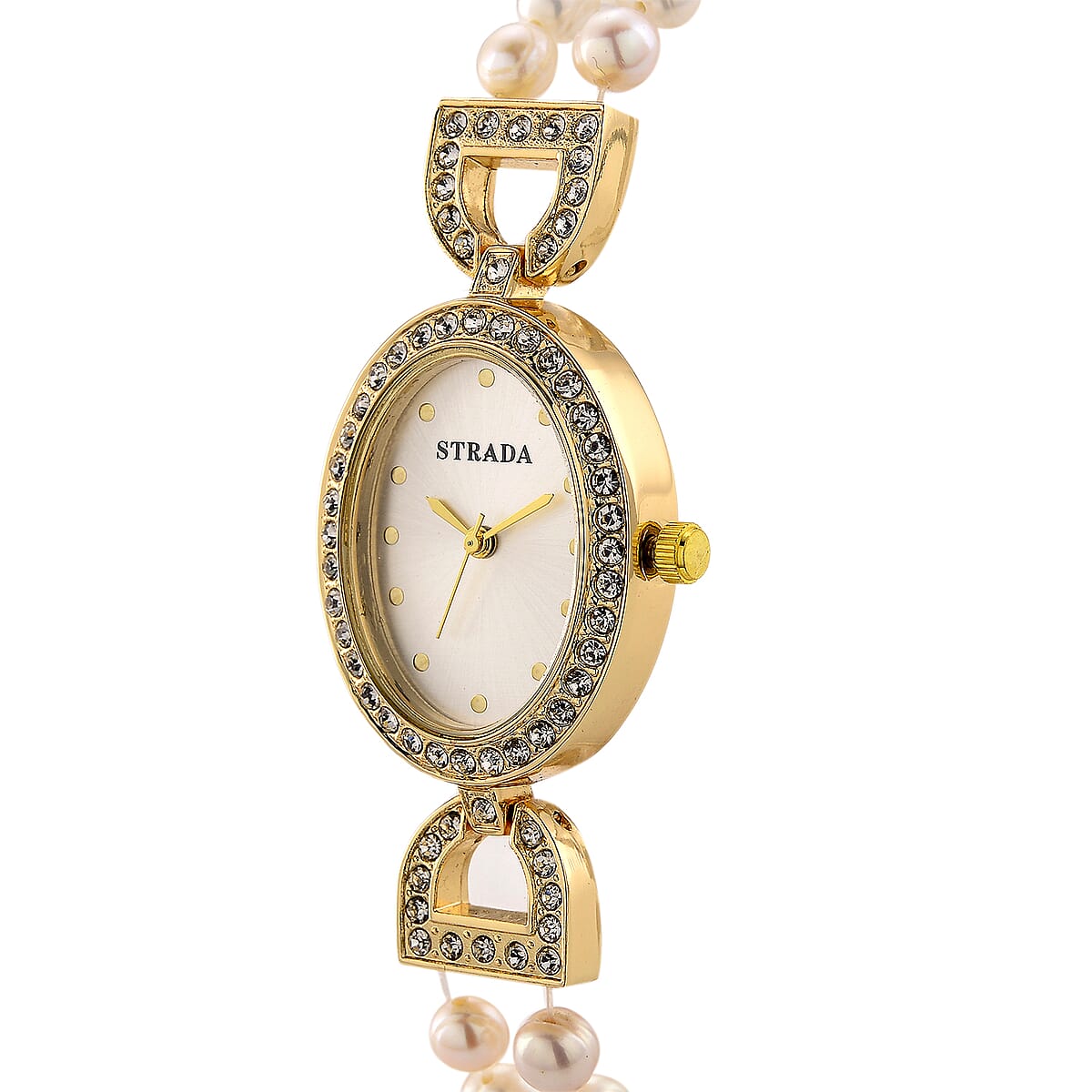 Strada Fresh Water Pearl, Austrian Crystal Japanese Movement Watch in Goldtone image number 3
