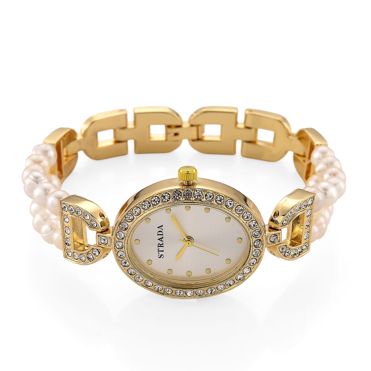 Strada Fresh Water Pearl, Austrian Crystal Japanese Movement Watch in Goldtone image number 4