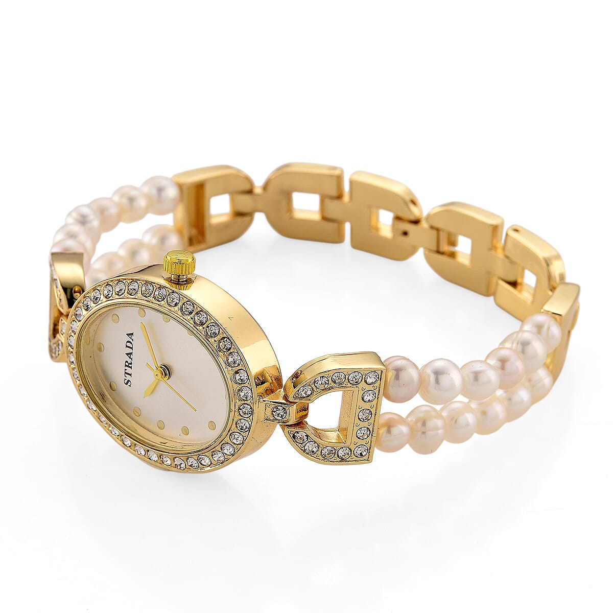Strada Fresh Water Pearl, Austrian Crystal Japanese Movement Watch in Goldtone image number 5