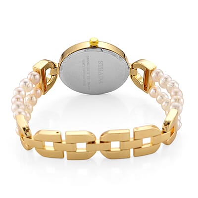 Strada Freshwater Pearl, Austrian Crystal Japanese Movement Watch in Goldtone