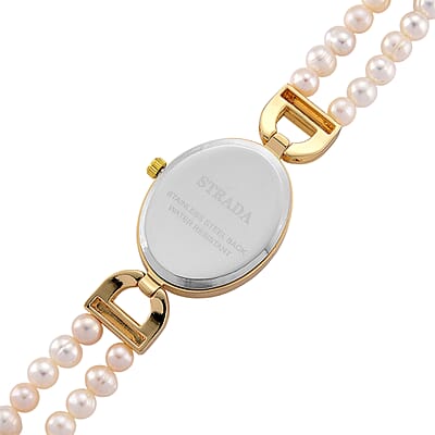 Strada Freshwater Pearl, Austrian Crystal Japanese Movement Watch in Goldtone