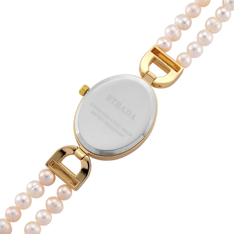 Strada Freshwater Pearl, Austrian Crystal Japanese Movement Watch in Goldtone